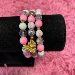 Pink White Gold Beaded Bracelets